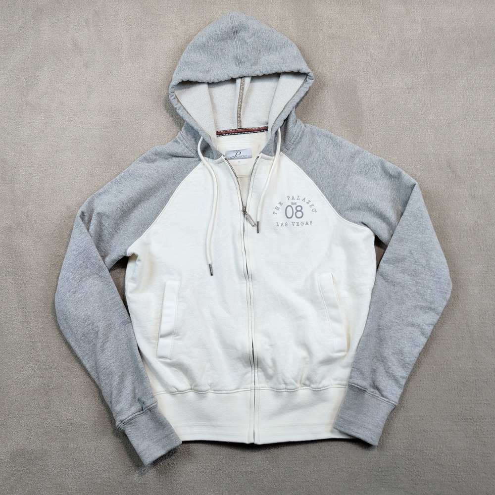 The Palazzo Las Vegas Y2K Zip Up Hoodie Small Gray White Raglan Fleece Jacket — photo 2